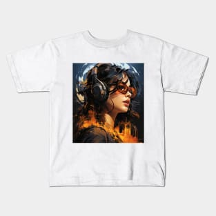 Cyberpunk Girl with Headphones and Glasses Kids T-Shirt